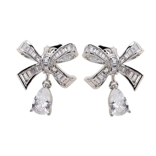 Platinum Fine workmanship women's lovely bow smart Earrings Korean temperament Earrings