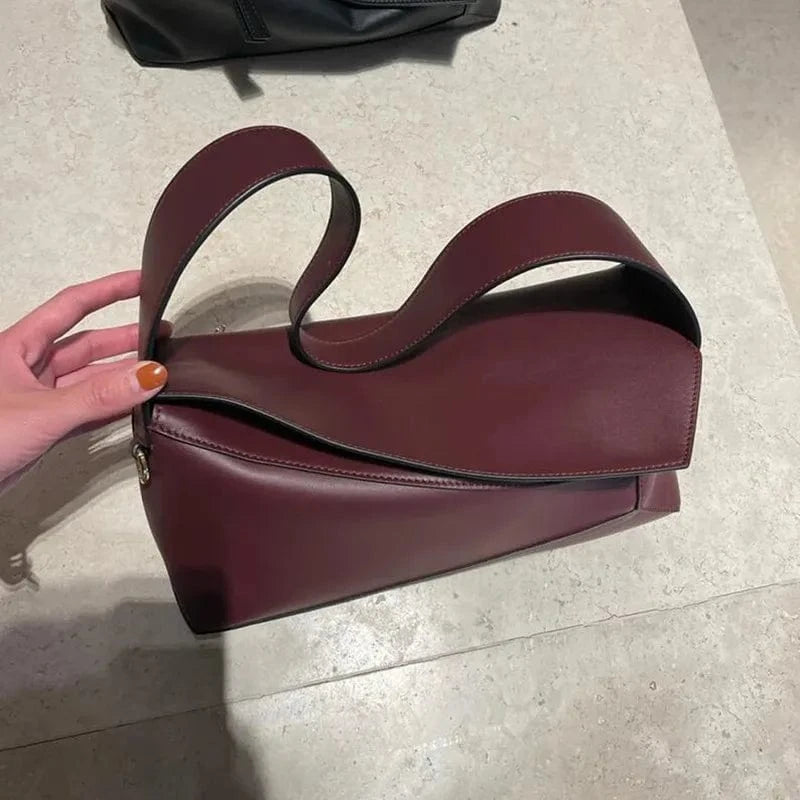 Plum purple 2024 fashionable hobo underarm bag stitching geometric leather female small square bag shoulder women pillow bag