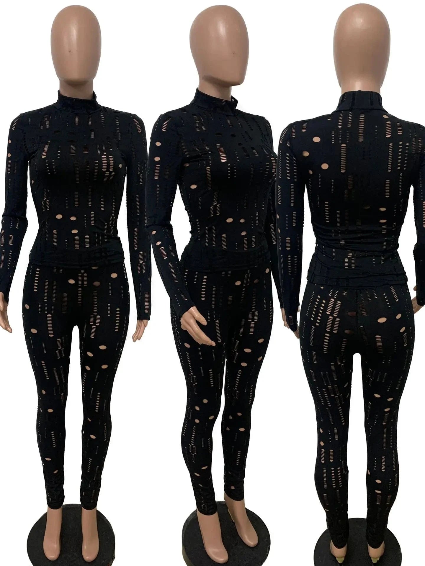 Plus Size 2 Piece Set Women Clothing Hole Sexy Clubbing Outfits Long Sleeve Top Trousers Female Tracksuit Two Piece Pants Set