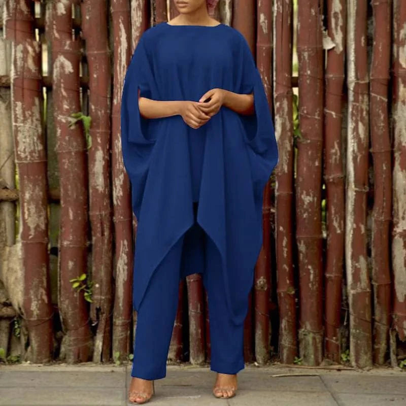 Plus Size 5xl 2024 Cotton Linen Fashion Casual Large Irregular Set Loose African Elegant Lady Skim Pants Two-Piece Set