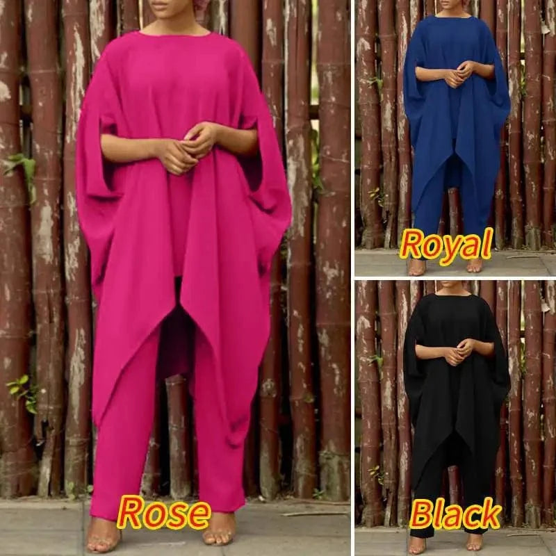Plus Size 5xl 2024 Cotton Linen Fashion Casual Large Irregular Set Loose African Elegant Lady Skim Pants Two-Piece Set