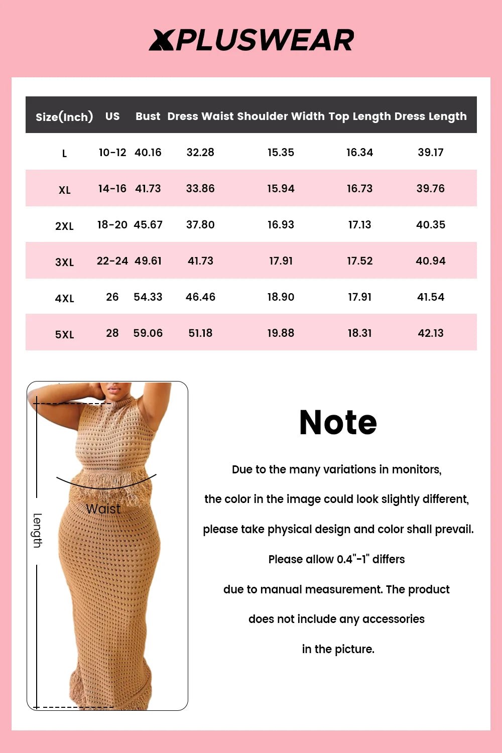 Plus Size Beach Khaki Sundress Round Neck Cut Out Two Piece Skirt Sets - SN Wigs & More