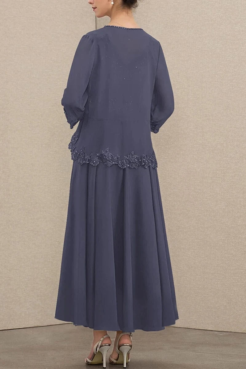 Plus Size Beading Appliques Lace Sequins Two Pieces Maxi Dresses
