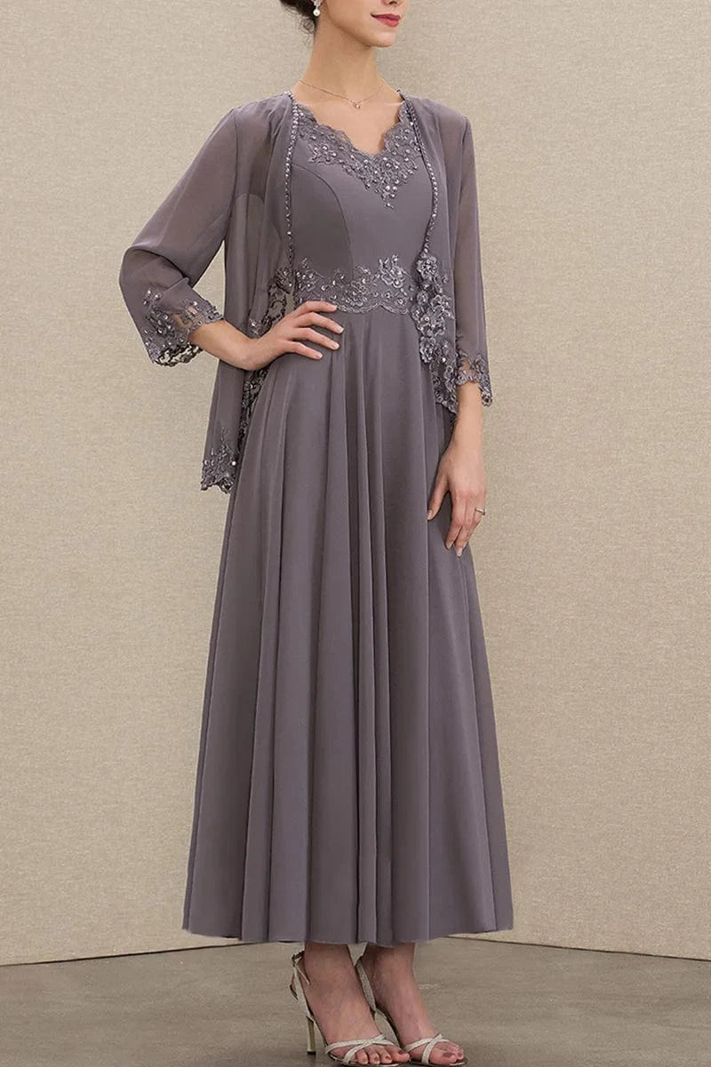 Plus Size Beading Appliques Lace Sequins Two Pieces Maxi Dresses