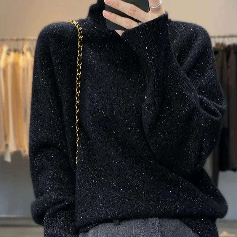 Plus Size / Black 2024 autumn high-quality fashion women's best-selling solid color long-sleeved turtleneck loose pullover sweater