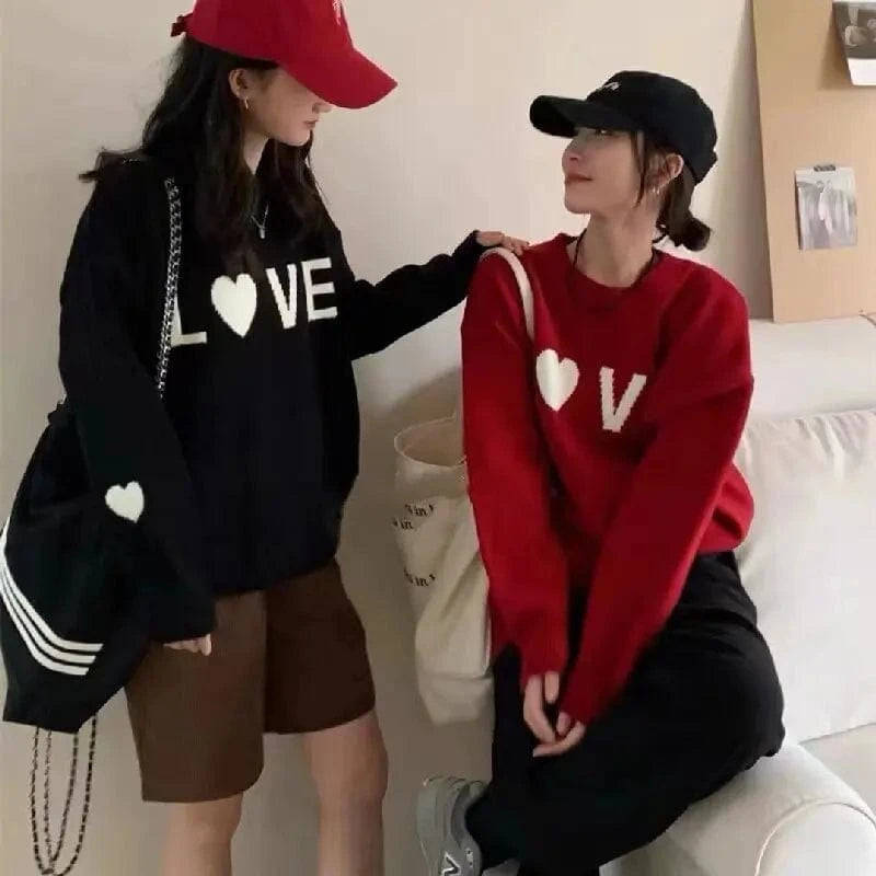 Plus Size / Black 2024 New arrival high quality crewneck long sleeve loose cute girl letter print knit sweater