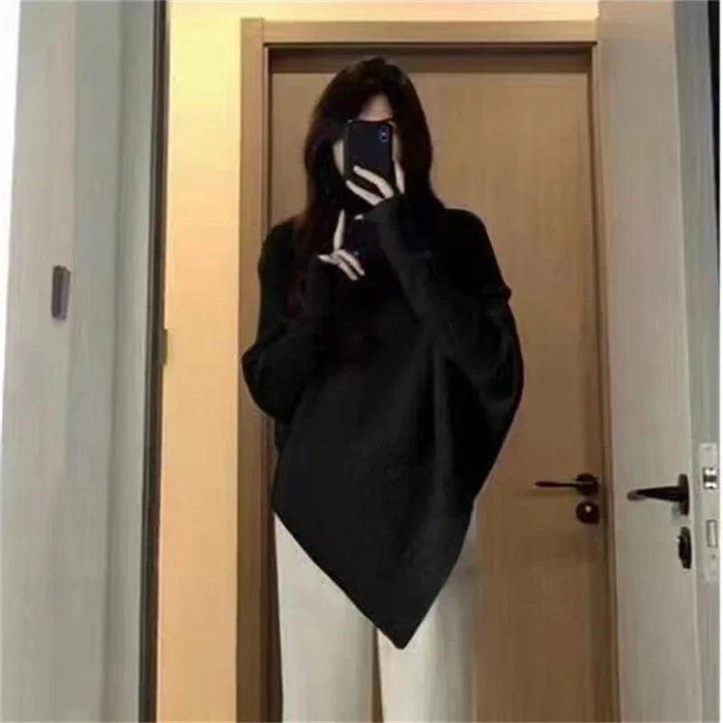 Plus Size / Black 2024 Spring and autumn high-quality fashion women's best-selling solid color long-sleeved turtleneck loose pullover sweater