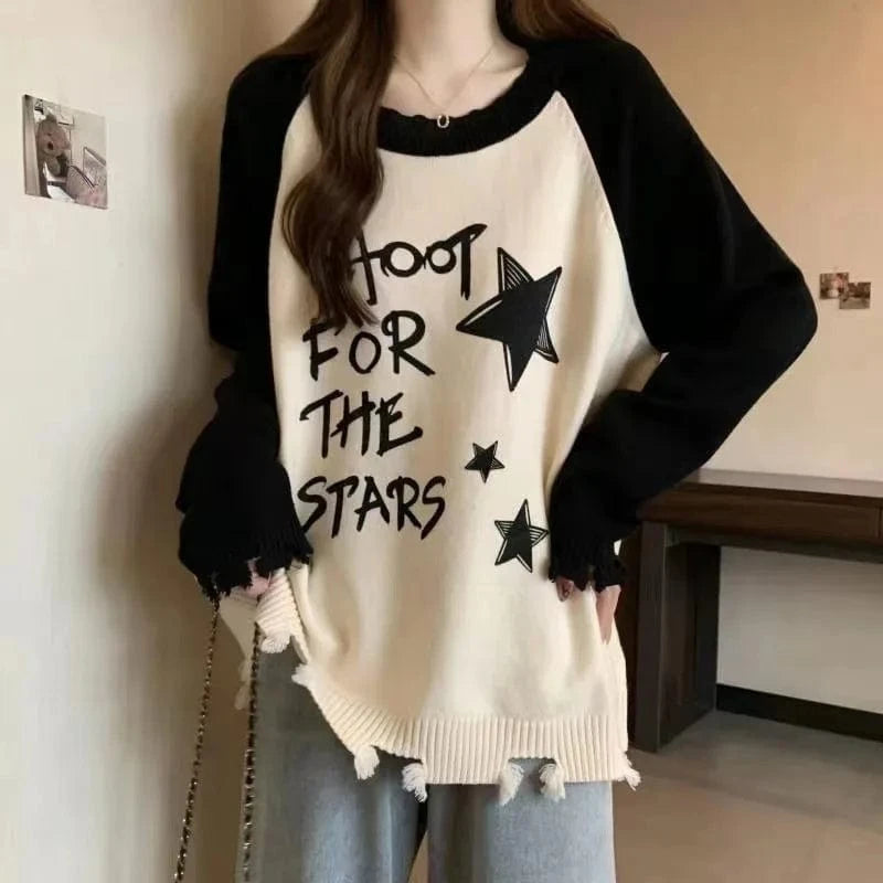 Plus Size / Black 2024 Spring autumn new arrivals best-selling high quality o neck long sleeve slim cartoon letter print women pullover sweater