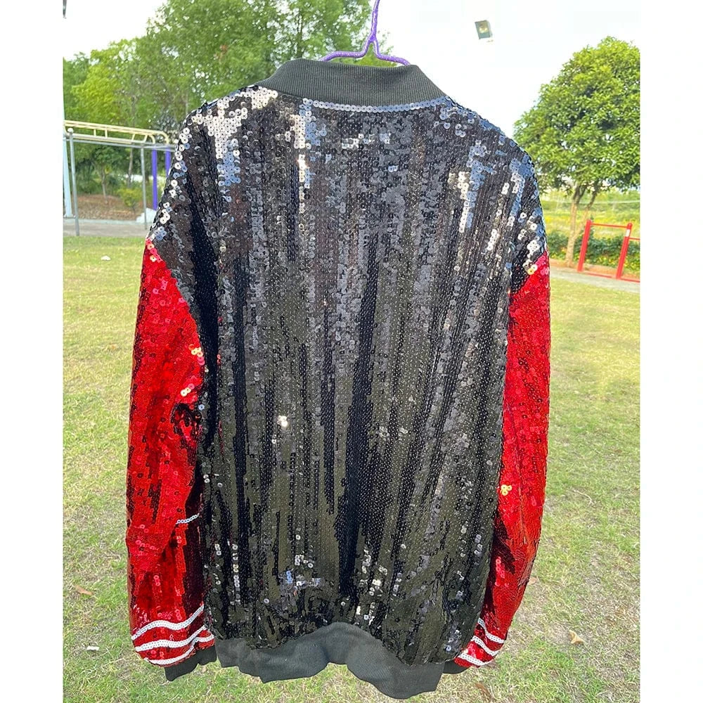 Plus Size / Black Plus Size Black Sequin Red DST Greek Sorority Sequin Jackets Baseball jackets