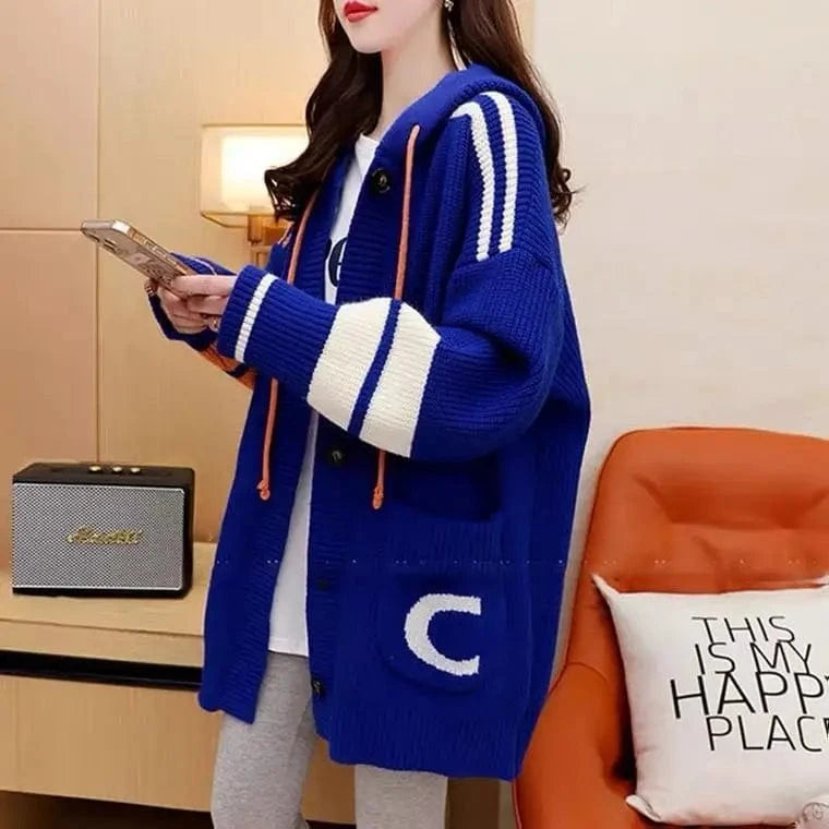 Plus size / Blue Wholesale 2024 autumn new arrival plus size loose fit batwing sleeve open front hoodies sweater coat
