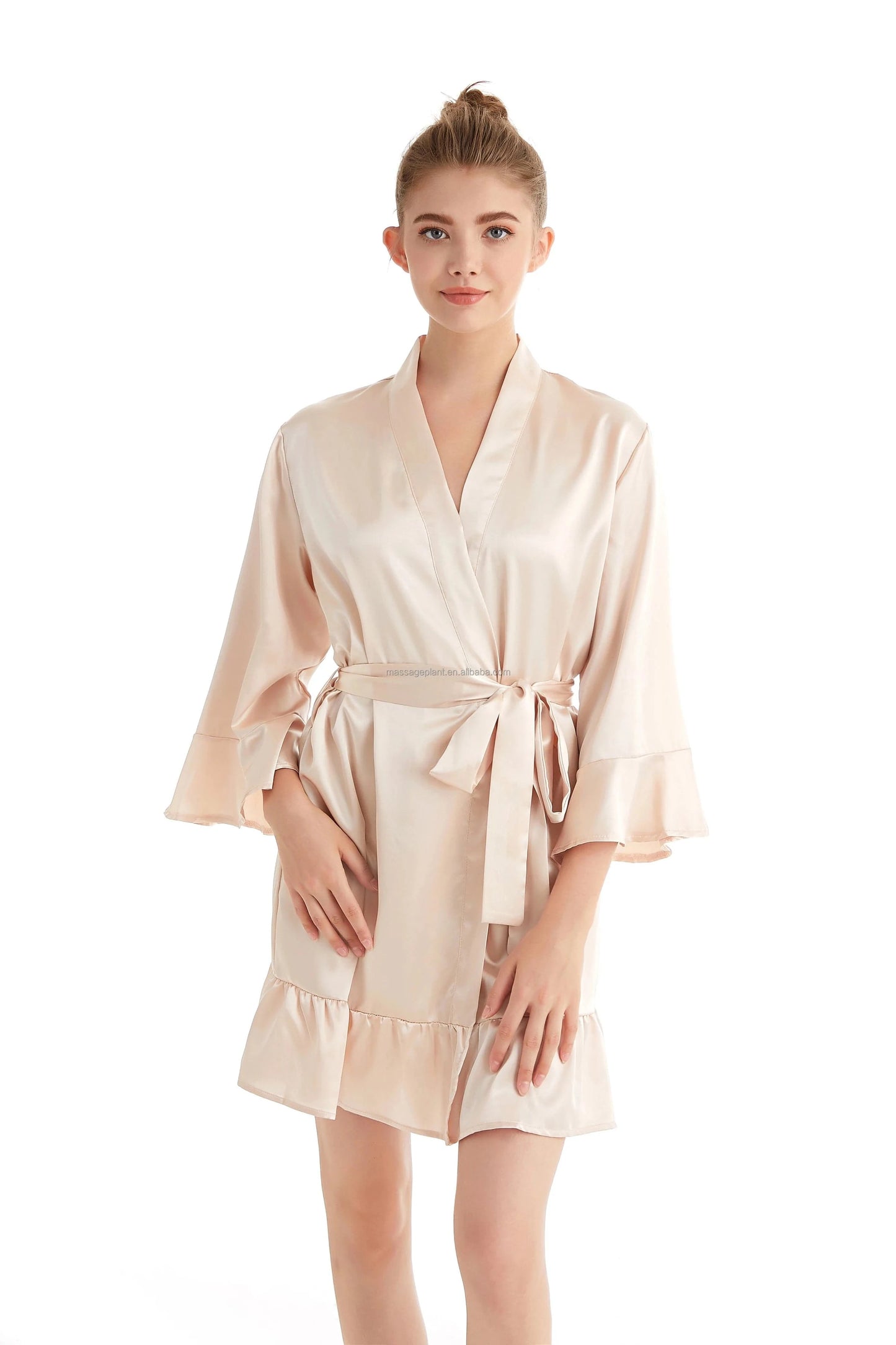 plus size / Champange 2024 New 8238 Ruffle Satin Wedding Robes for Bridal Robes for Bridesmaid and Bride robes