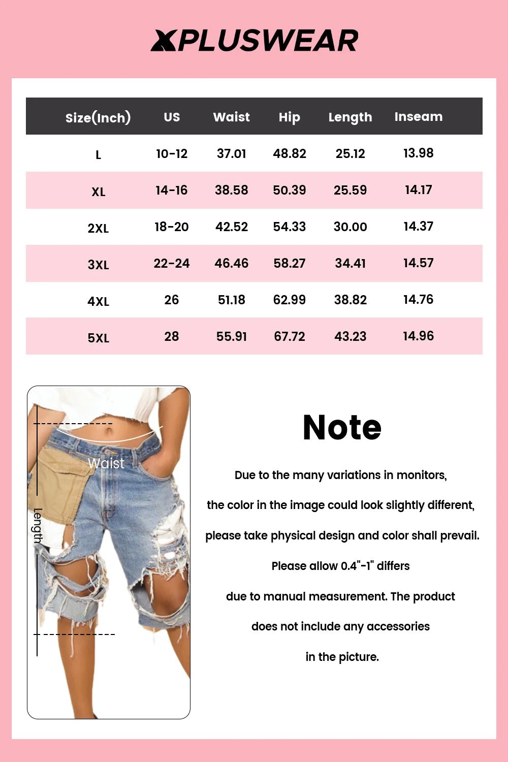 Plus Size Daily Blue Casual Distressed Pocket Denim Shorts - SN Wigs & More