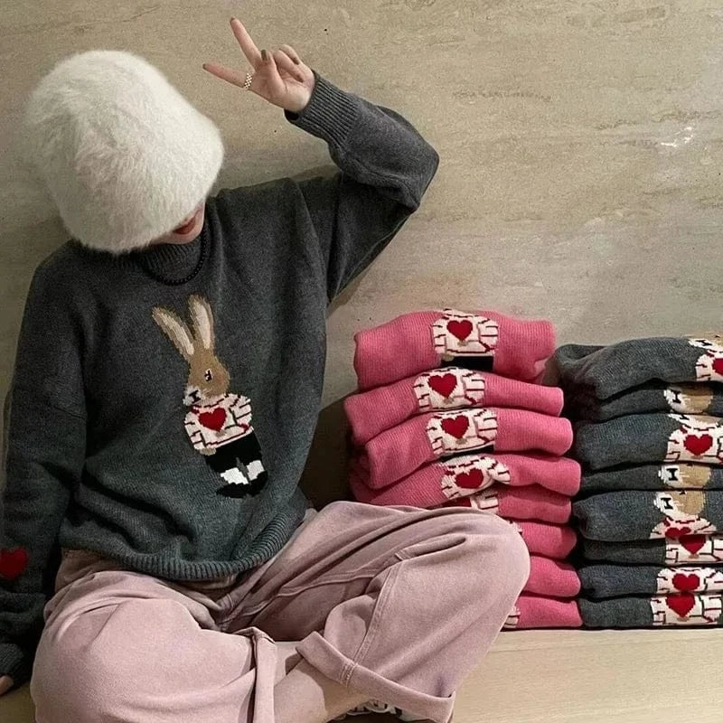 Plus Size / Gray 2024 Spring and autumn new arrivals best-selling girls loose crew neck long sleeve fashion women's cartoon printed sweater