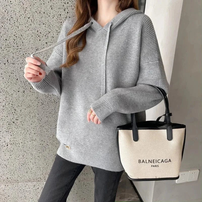 plus size / Gray 2024 spring new arrival fashion lady plus size loose knit hoodies shirt