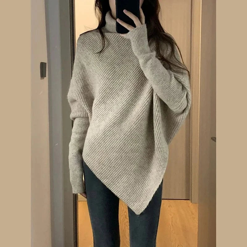 Plus Size / Khaki 2024 Spring and autumn high-quality fashion women's best-selling solid color long-sleeved turtleneck loose pullover sweater