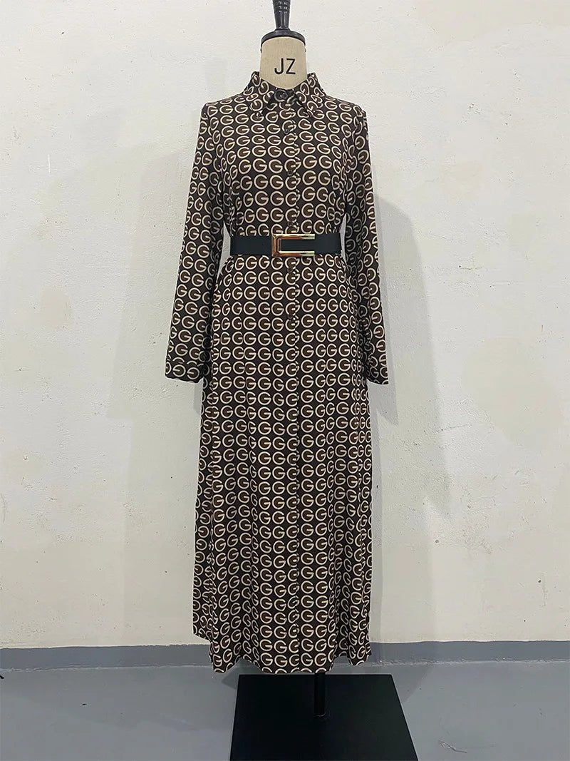 Plus Size Long Sleeve Printed Shirt - Collar Dress - Modest Elegant Islamic Abaya Style - SN Wigs & More