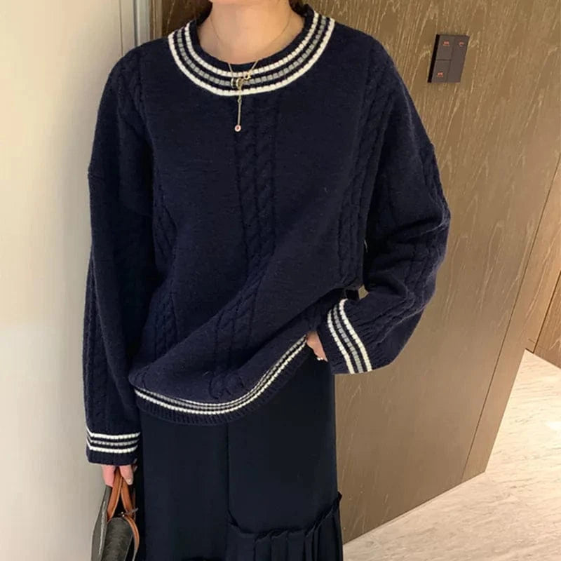 Plus Size / navy Blue 2023 autumn new high-quality fashion women's casual crew-neck long sleeve plus size sweater