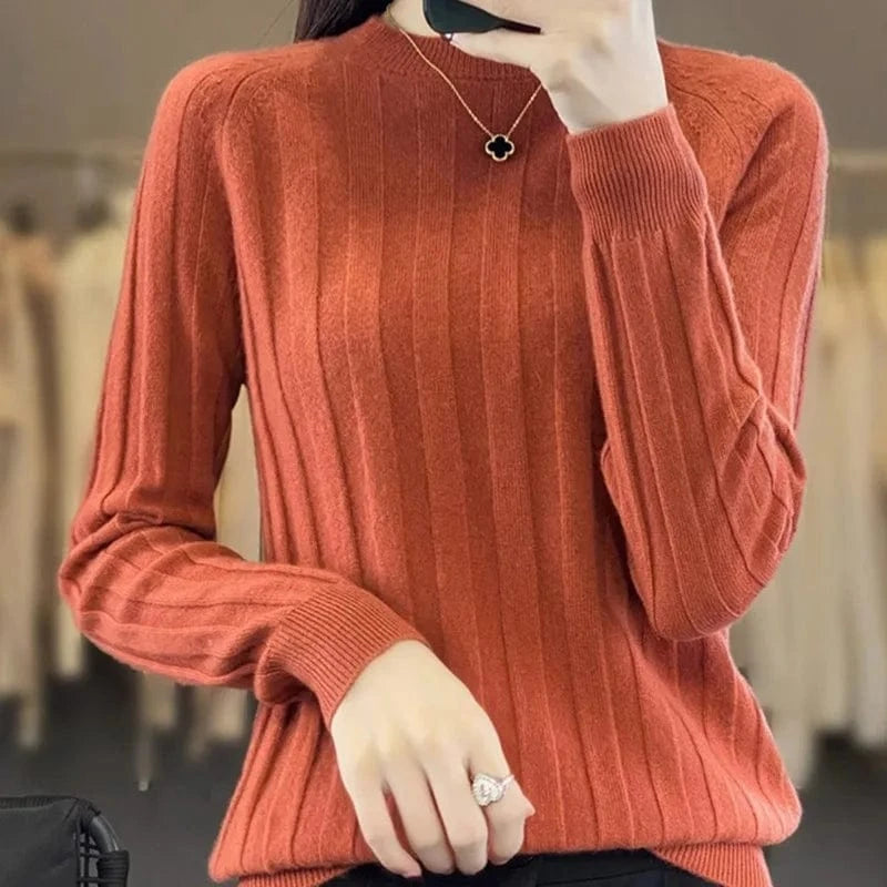 Plus Size / Orange 2024 Autumn and winter high-quality fashion women selling solid color crew-neck long-sleeved knitted pullover sweater