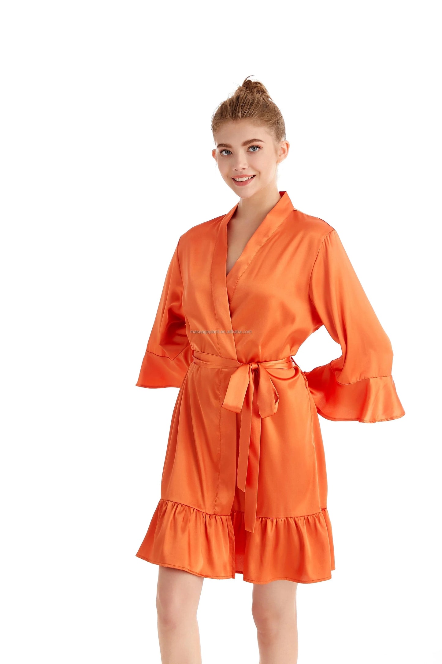plus size / Orange 2024 New 8238 Ruffle Satin Wedding Robes for Bridal Robes for Bridesmaid and Bride robes