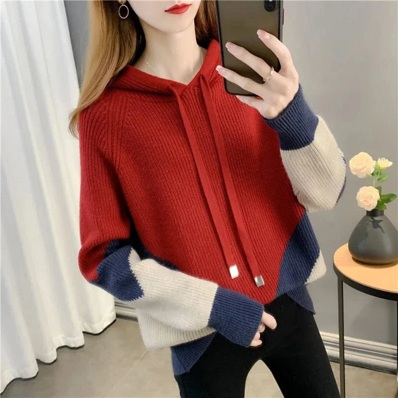 plus size / Red 2024 spring new arrival fashion lady long sleeve plus size grid patchwork loose hoodies sweater shirt