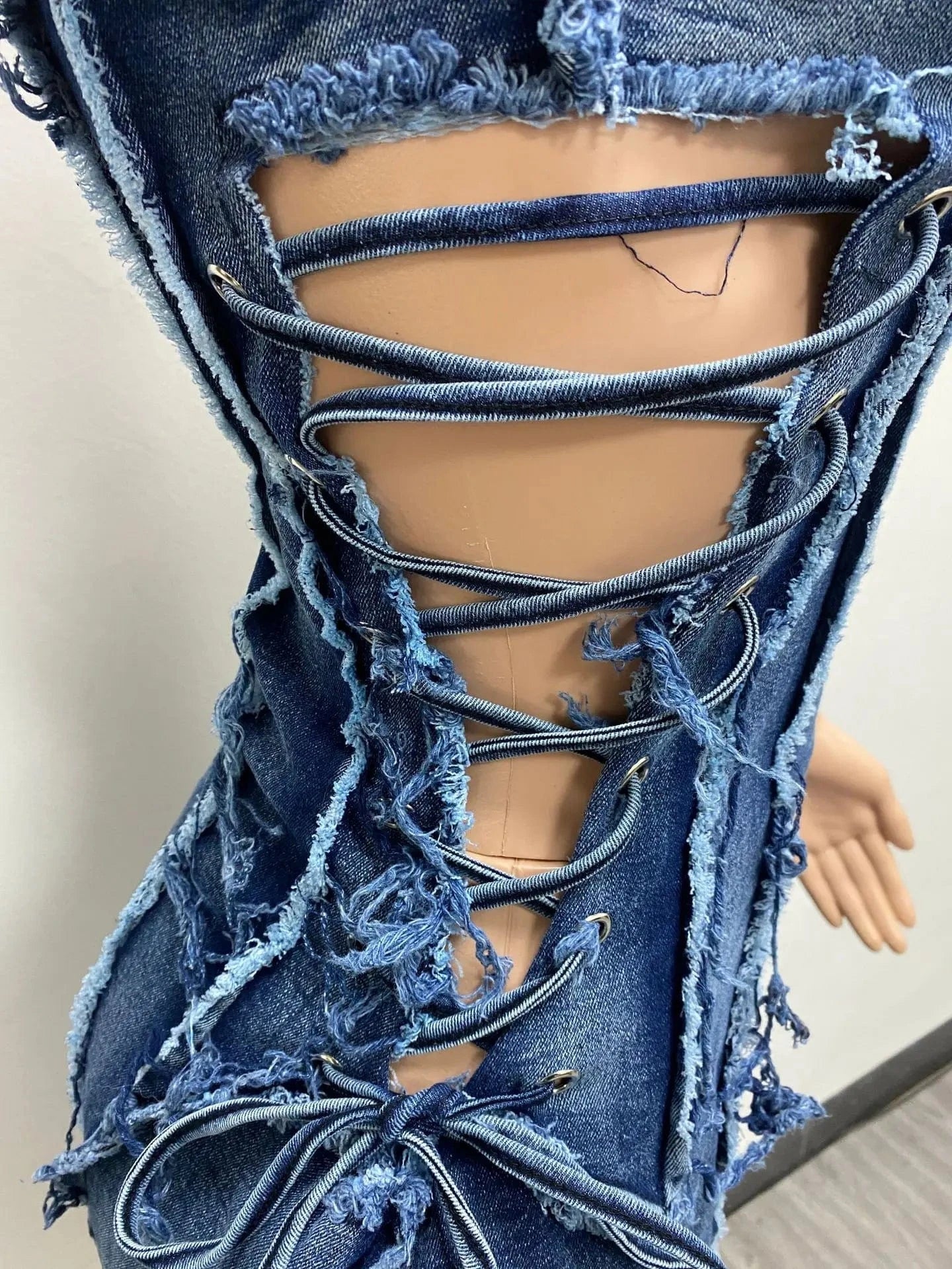 Plus Size S-3XL Women Jeans Dress Casual Cani Dress Ladies Solid Color Summer Lace up 2023 Women Cotton Dresses