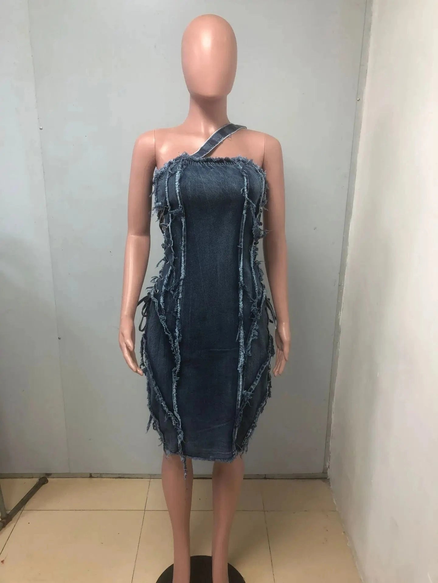 Plus Size S-3XL Women Jeans Dress Casual Cani Dress Ladies Solid Color Summer Lace up 2023 Women Cotton Dresses