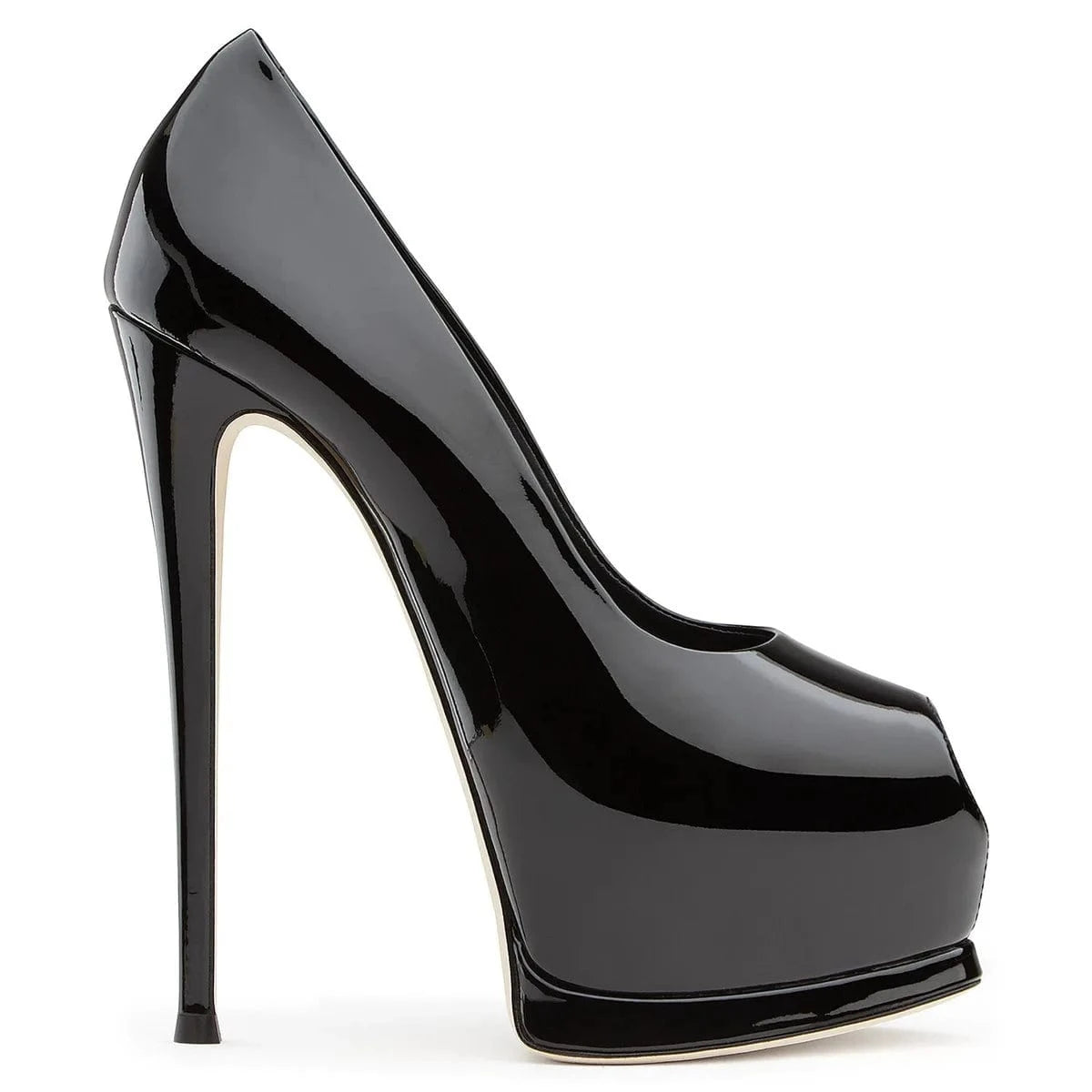 Plus Size Sexy Evening Dress D'orsay Shoes Black Patent Leather Ladies Heels Women Peep Toe High Heel Pumps PU Rubber Solid