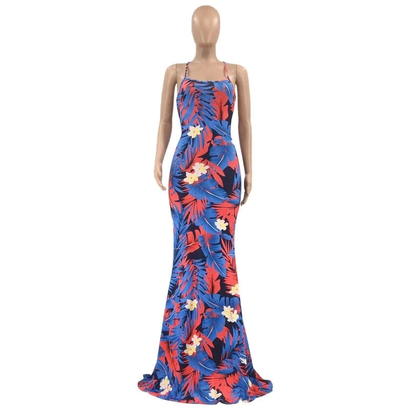 plus size spaghetti strap dress sundress women's  backless maxi boho summer floral dresses