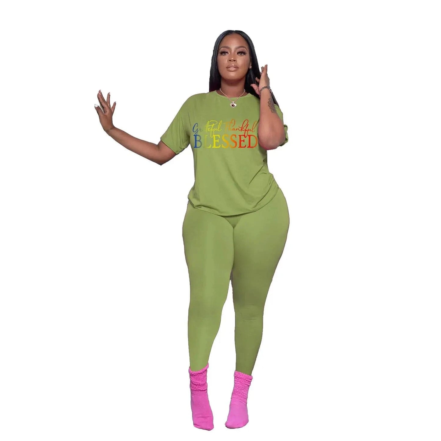 Plus Size Summer African Black Girl Melanin Womans Clothing Leggings Active Wear Joggers 2 Piece Two Piece Pants Set For Ladies