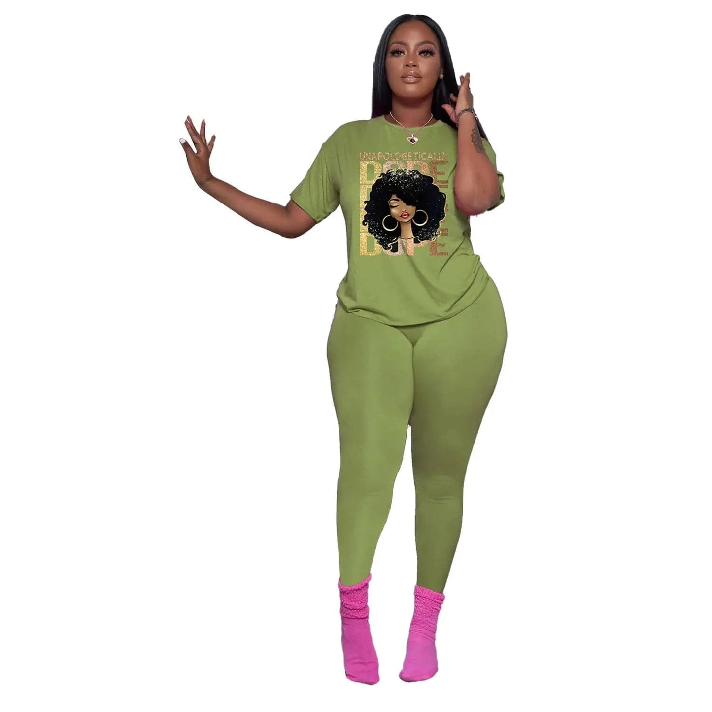 Plus Size Summer African Black Girl Melanin Womans Clothing Leggings Active Wear Joggers 2 Piece Two Piece Pants Set For Ladies