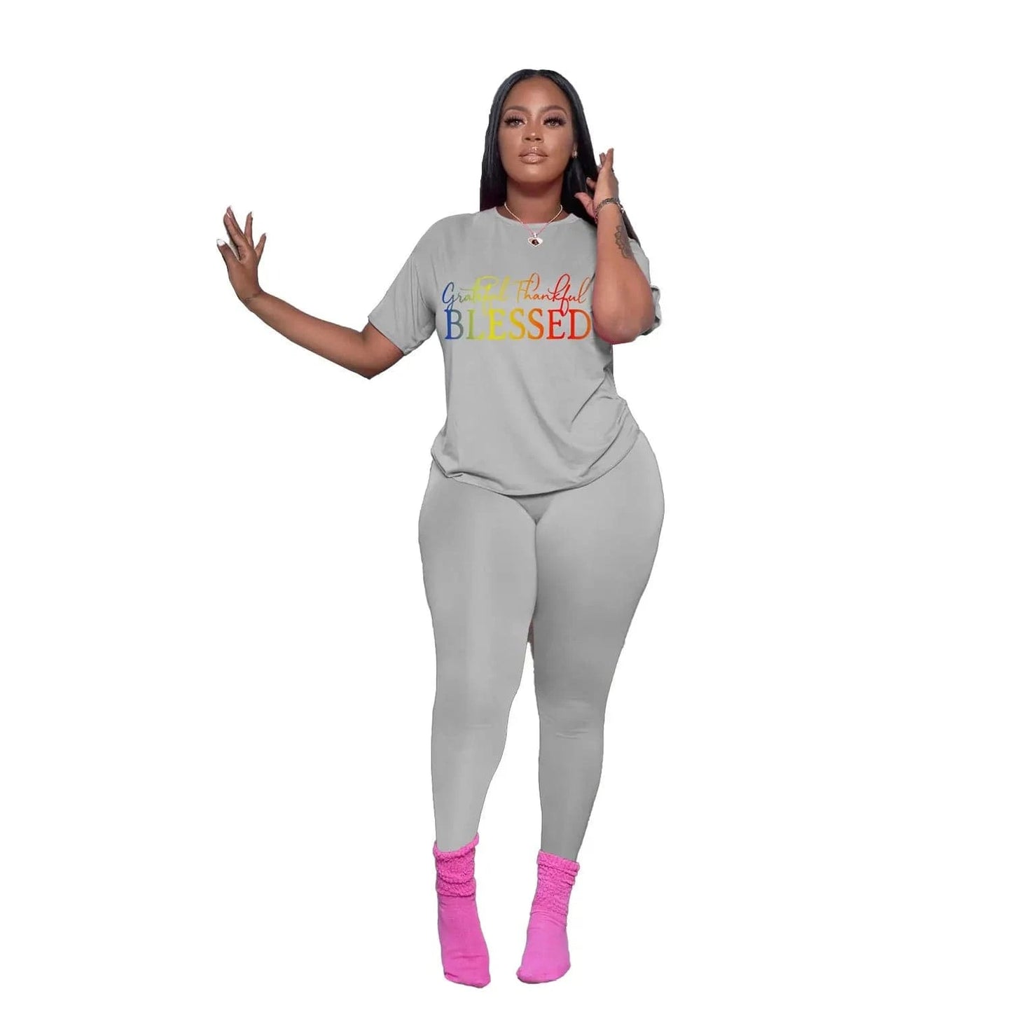 Plus Size Summer African Black Girl Melanin Womans Clothing Leggings Active Wear Joggers 2 Piece Two Piece Pants Set For Ladies