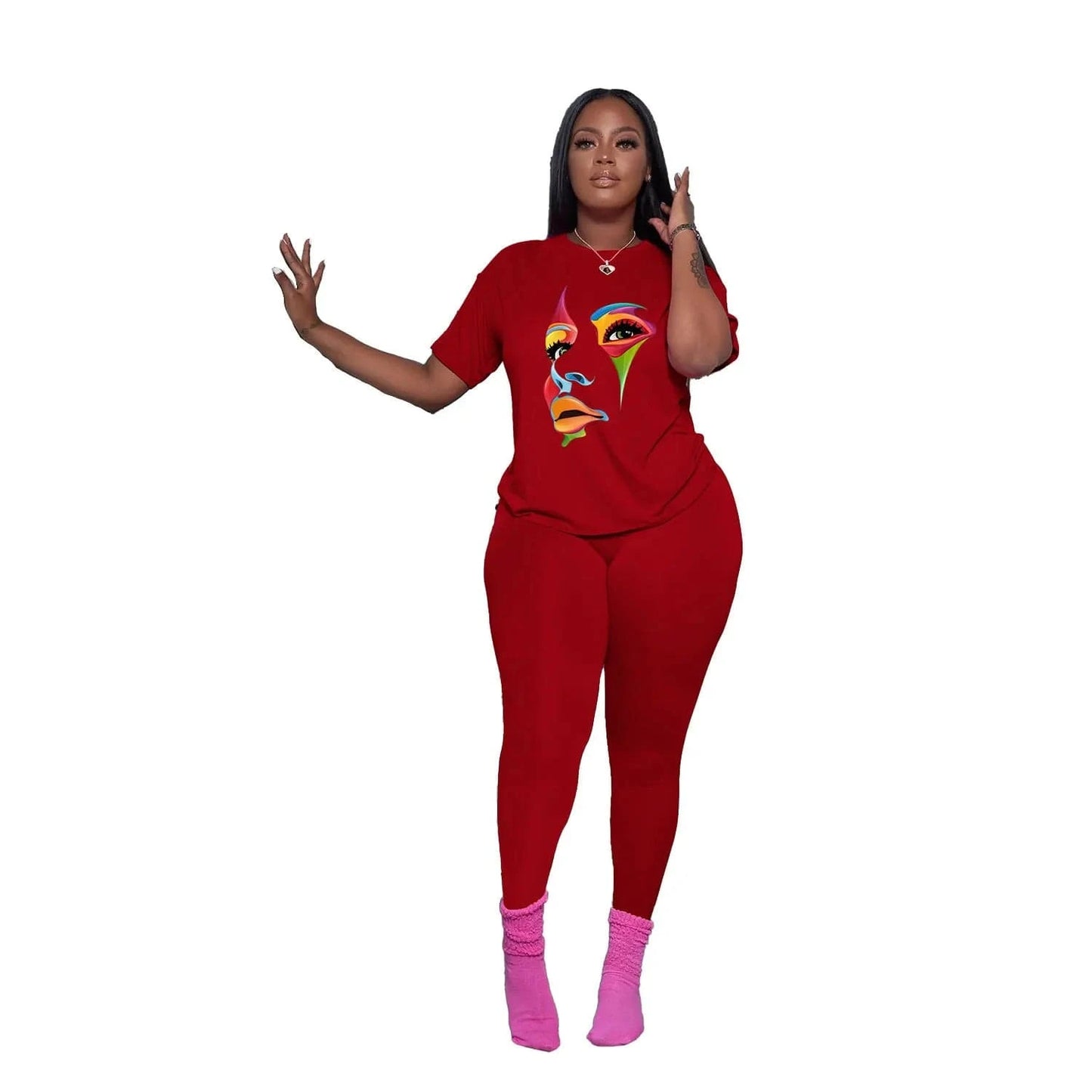 Plus Size Summer African Black Girl Melanin Womans Clothing Leggings Active Wear Joggers 2 Piece Two Piece Pants Set For Ladies