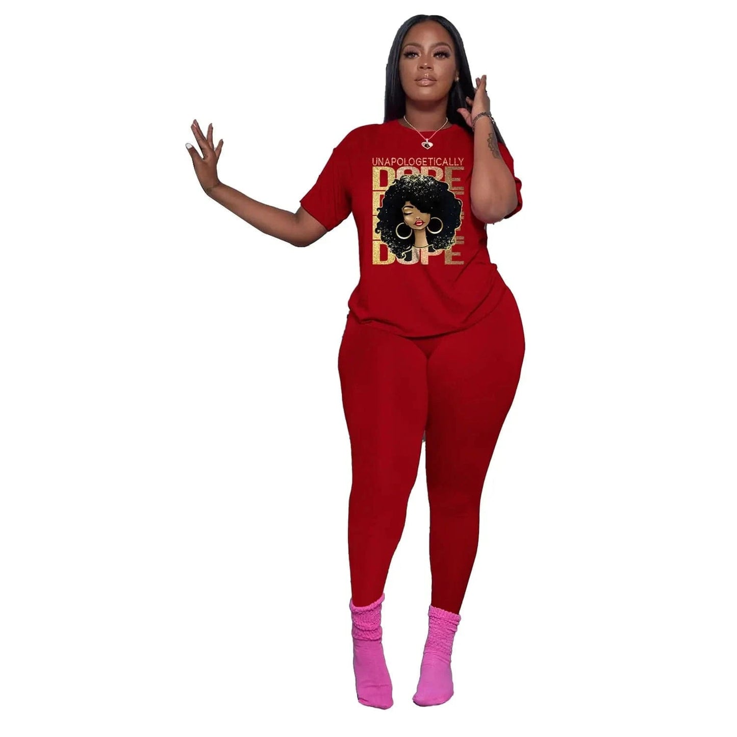 Plus Size Summer African Black Girl Melanin Womans Clothing Leggings Active Wear Joggers 2 Piece Two Piece Pants Set For Ladies