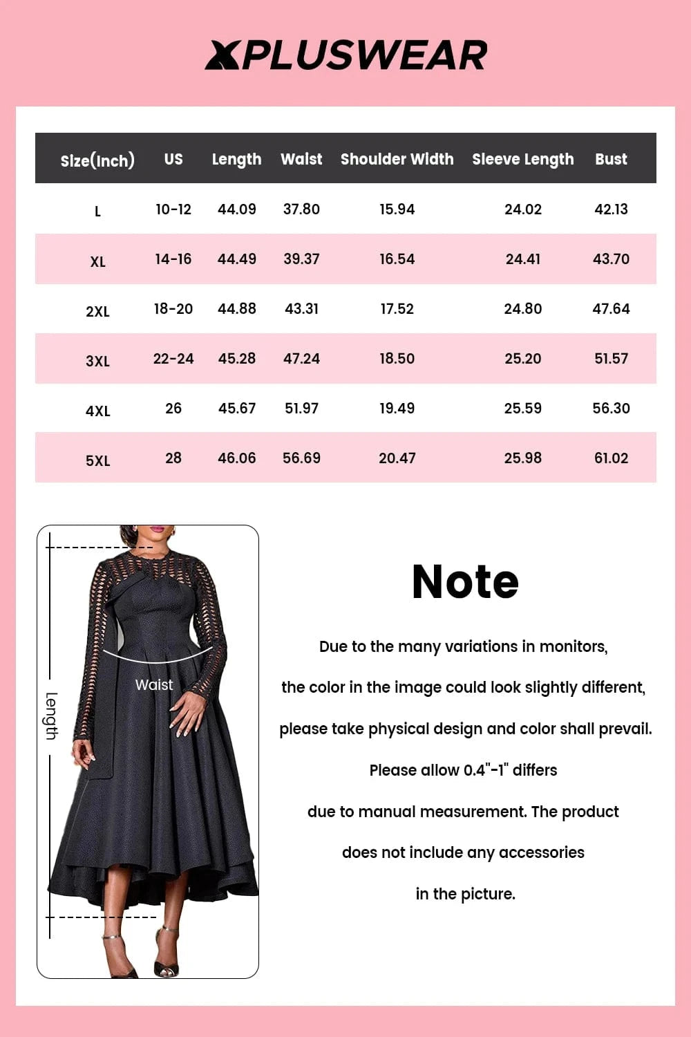 Plus Size Valentines Black Round Neck Long Sleeve Cut Out Pleated Midi Dresses
