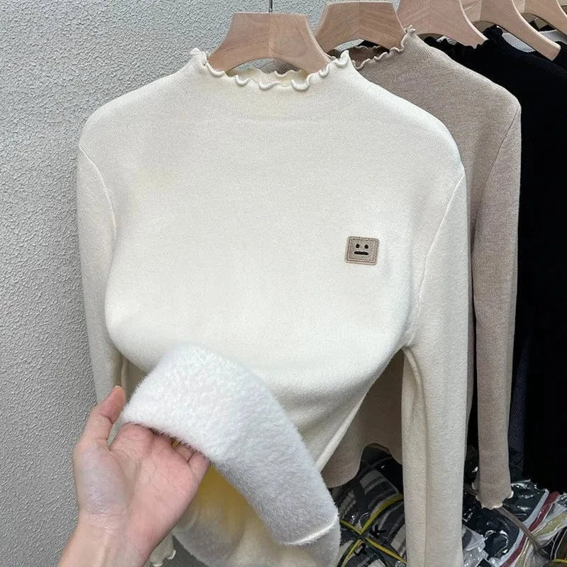 Plus Size / White 2024 autumn best-selling high-quality fashion women's solid color o collar long sleeve and fleece loose knit sweater
