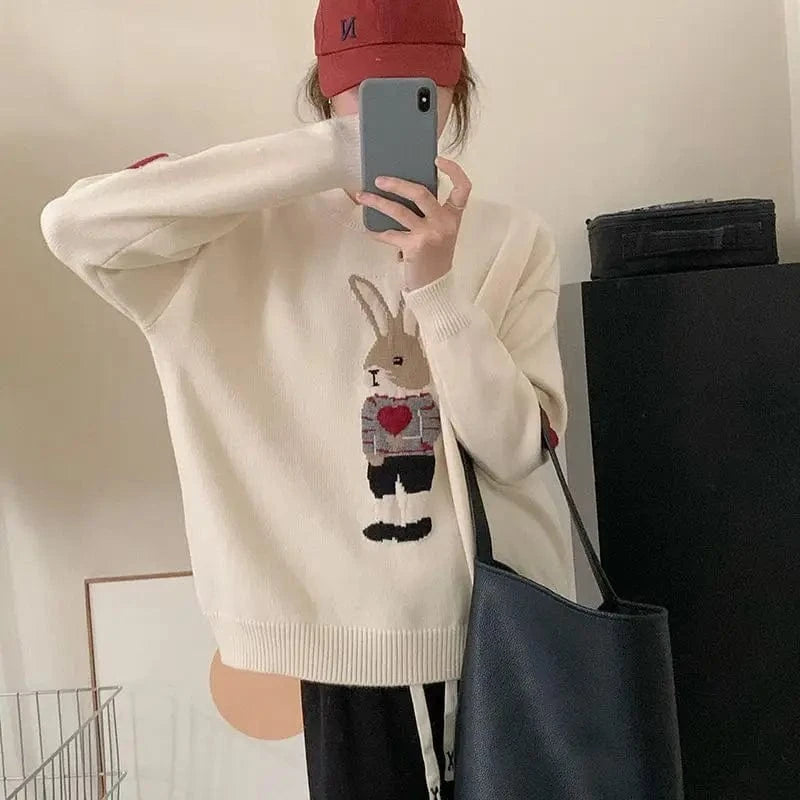 Plus Size / White 2024 Spring and autumn new arrivals best-selling girls loose crew neck long sleeve fashion women's cartoon printed sweater