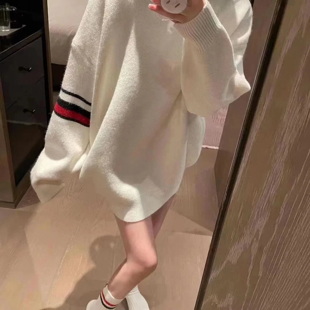 Plus Size / White 2024 Spring women new arrival crew neck long sleeve oversize cartoon animal classic jacquard sweater jumper