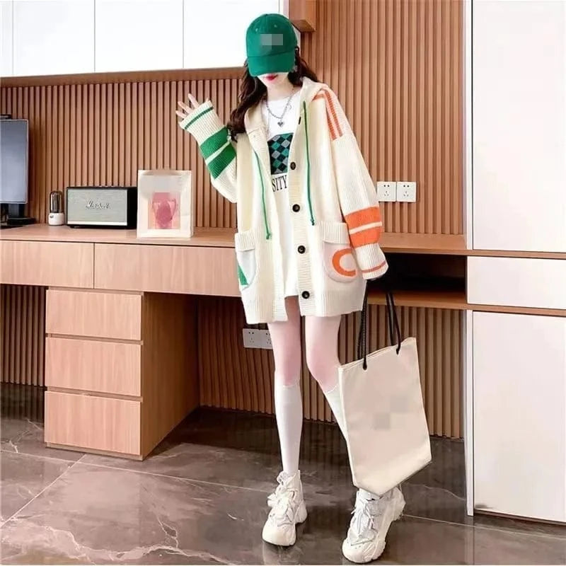 Plus size / White Wholesale 2024 autumn new arrival plus size loose fit batwing sleeve open front hoodies sweater coat