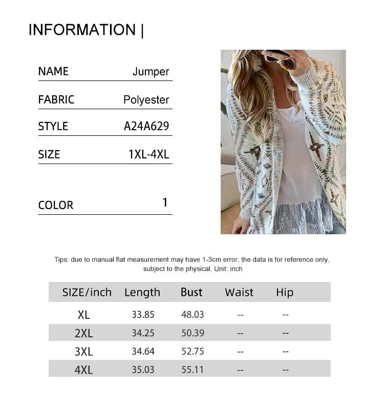 Plus Size Women's Casual Cardigan Irregular Pattern Loose Long Sleeve Knitted Sweater Spring Best Choice