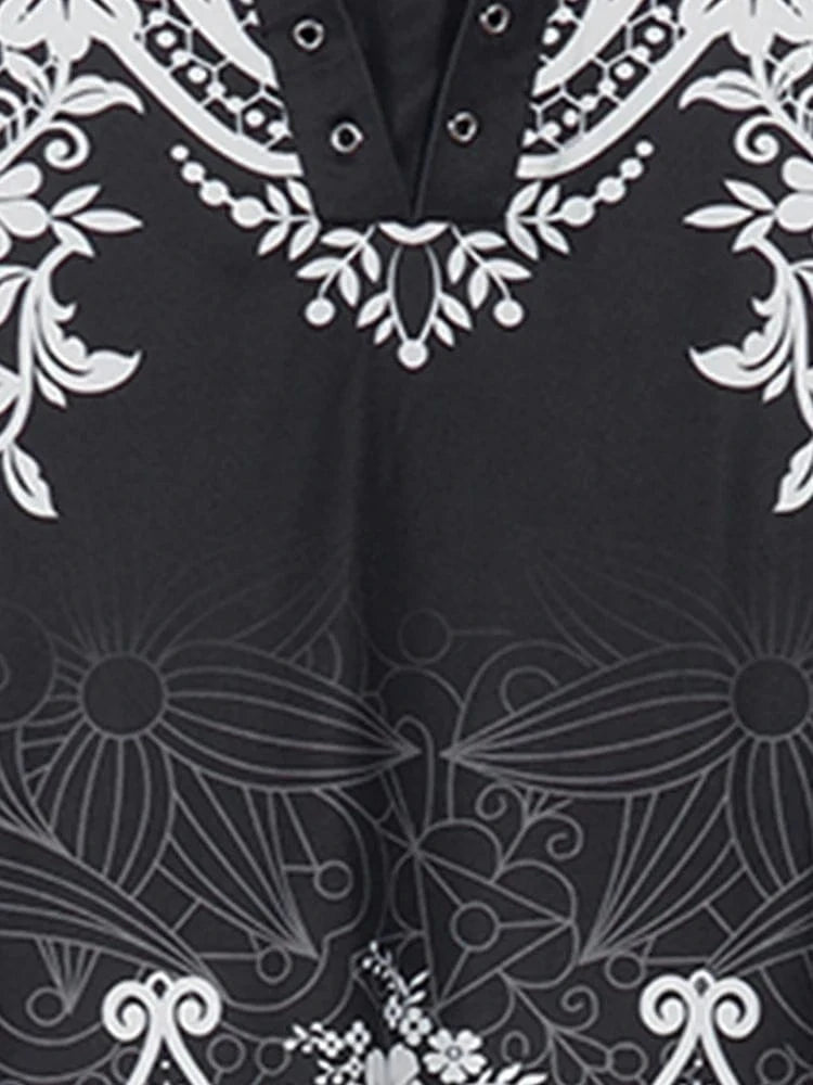 Plus Size Women's Flower Print Irregular Cuff T-Shirt Spring and Autumn Casual Quarter Sleeve Tops Women's