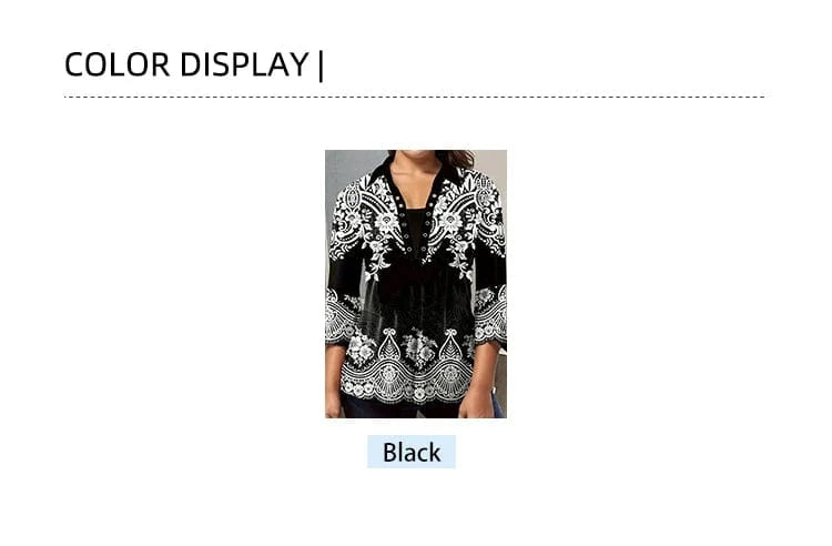 Plus Size Women's Flower Print Irregular Cuff T-Shirt Spring and Autumn Casual Quarter Sleeve Tops Women's