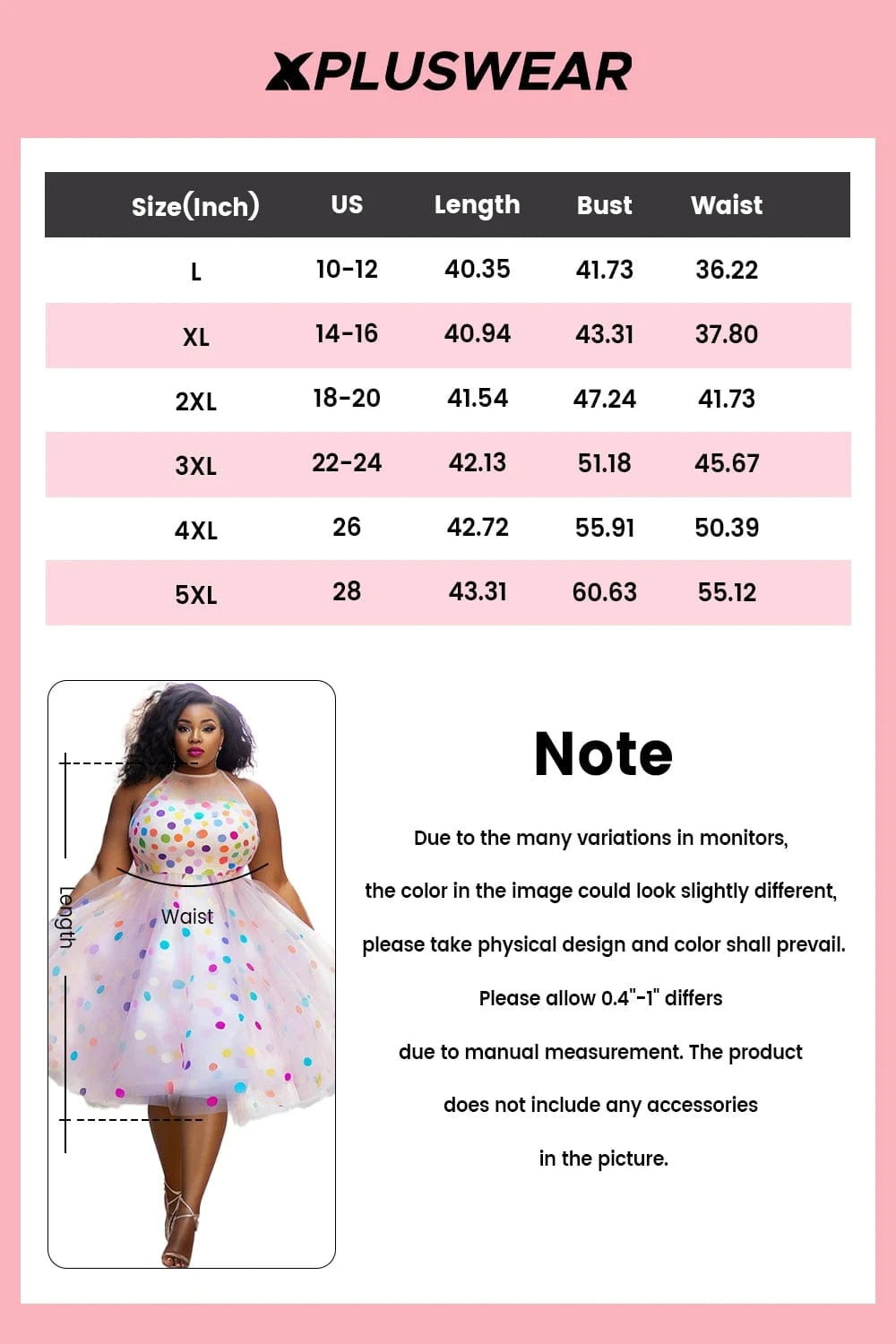 Plus Size Women's Party Pink Polka Dot Round Neck Tulle Midi Dresses