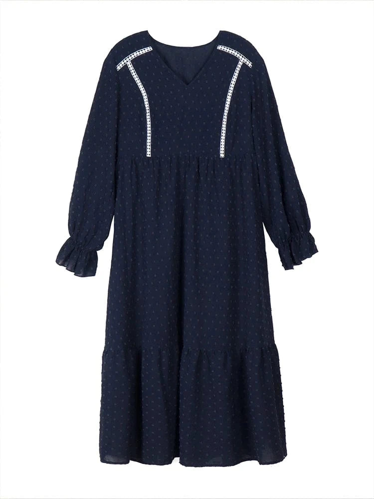 plus Size Women's Pullover V-Neck Long Sleeve Dress Autumn 2025 Printed Loose Casual Fashion Best Choice for Autumn