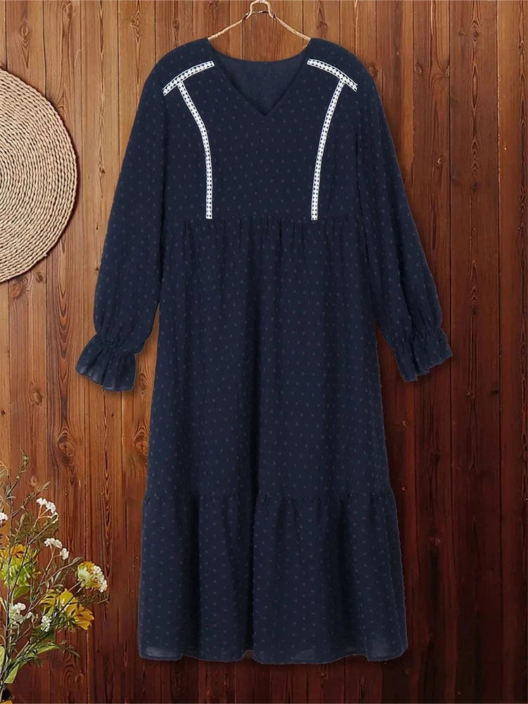 plus Size Women's Pullover V-Neck Long Sleeve Dress Autumn 2025 Printed Loose Casual Fashion Best Choice for Autumn
