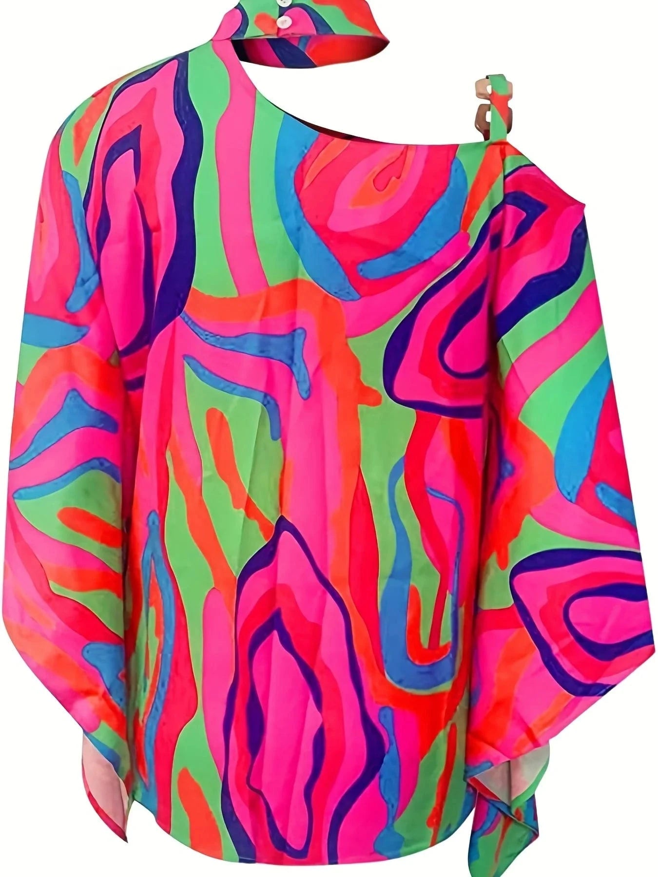 Plus Size Women's Sexy Loose Blouse 2024 Summer Shirt Open-shoulder Hollowed-out Short Sleeve Chain Neck Print Top Femme Blouse