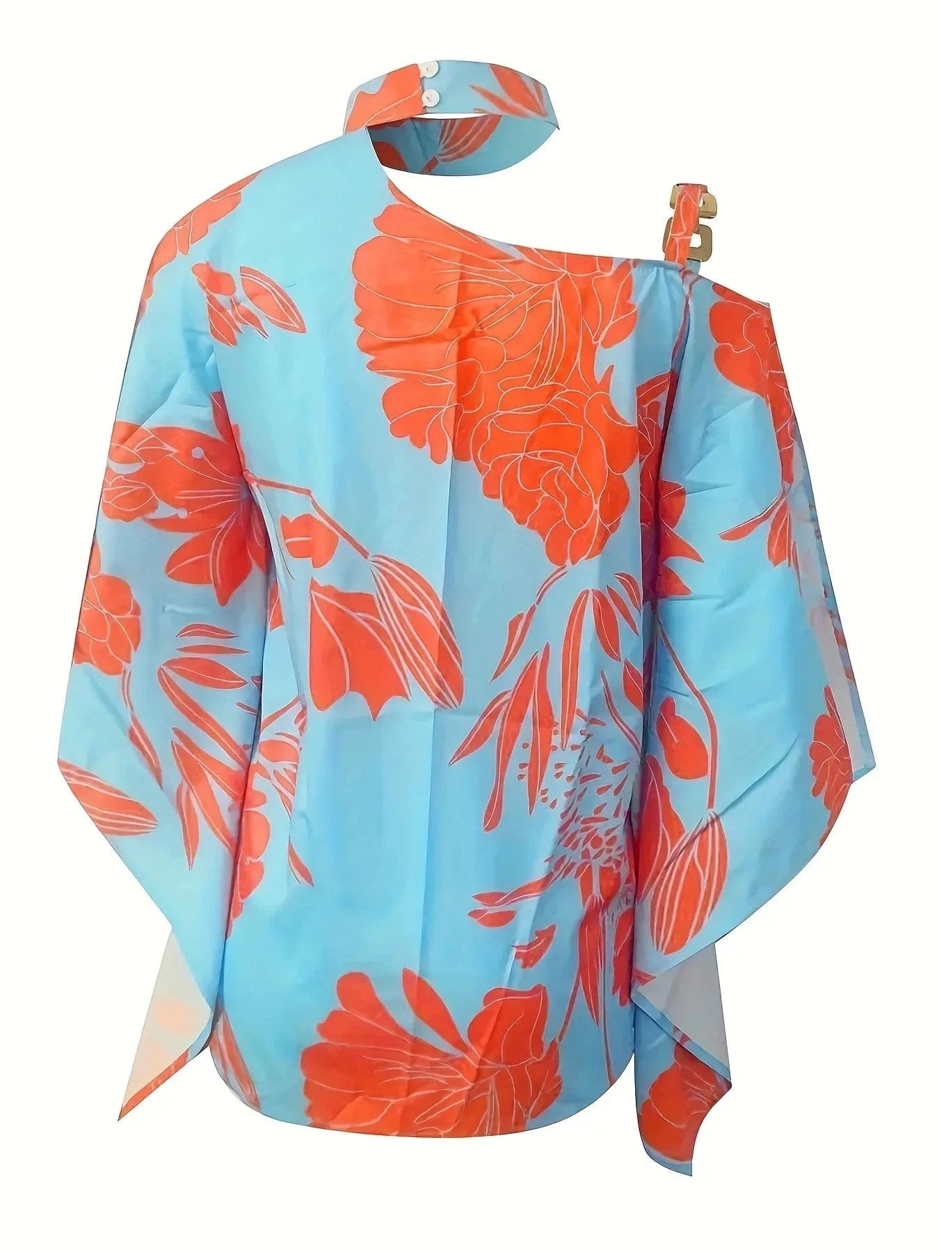 Plus Size Women's Sexy Loose Blouse 2024 Summer Shirt Open-shoulder Hollowed-out Short Sleeve Chain Neck Print Top Femme Blouse