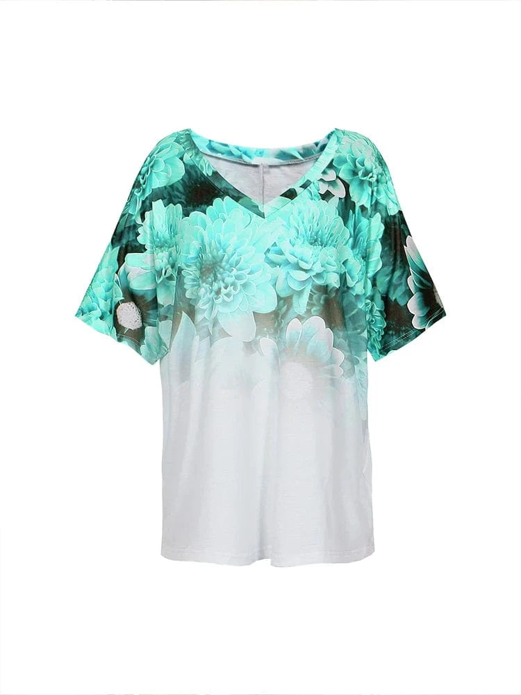 Plus Size Women's V Neck Short Sleeve T Shirt Round Neck Pullover Casual Printed Pattern Summer Best Choice