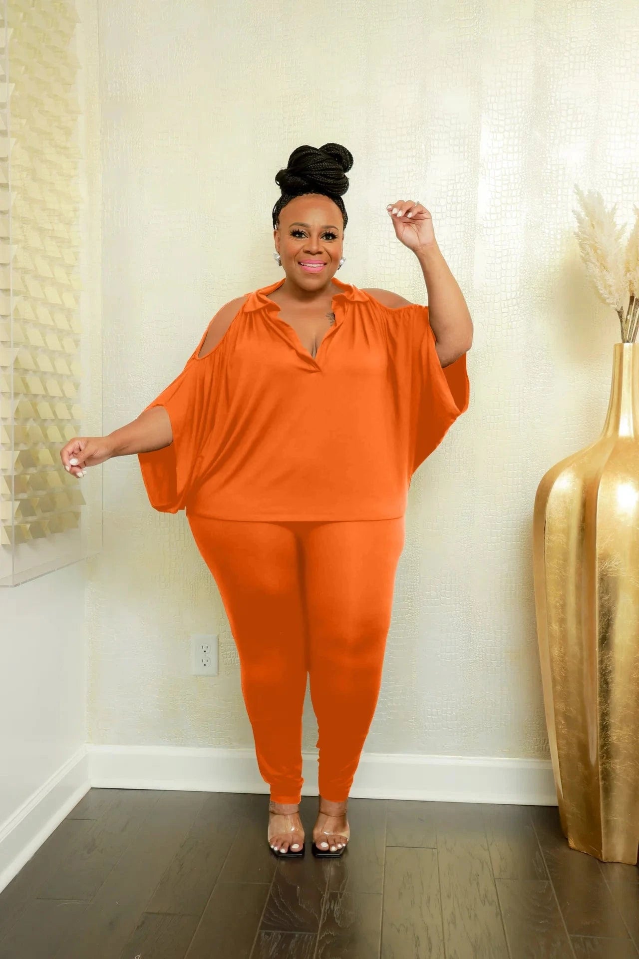 Plus Size Womens Sets Loose 2 Piece Pants Set for Women Clothing Hollow out Solid Two Piece Plus Size Set XL-5XL