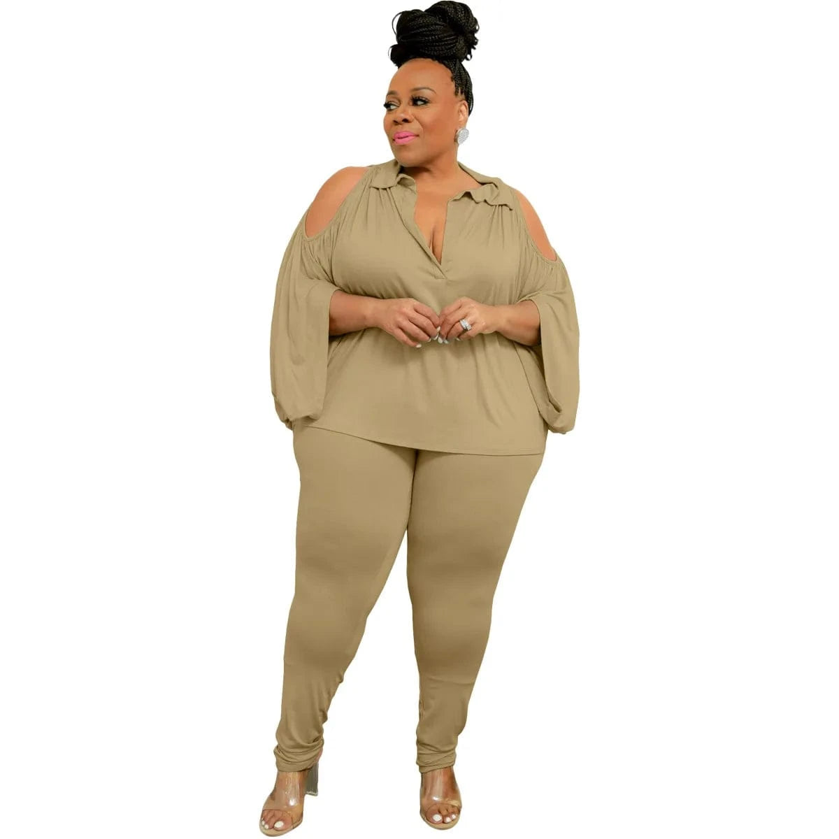 Plus Size Womens Sets Loose 2 Piece Pants Set for Women Clothing Hollow out Solid Two Piece Plus Size Set XL-5XL