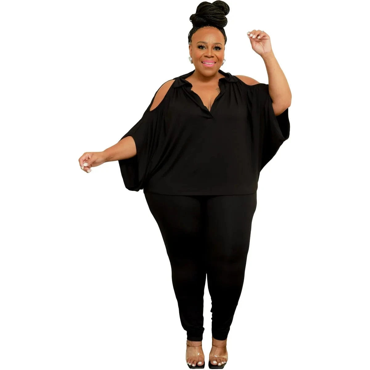 Plus Size Womens Sets Loose 2 Piece Pants Set for Women Clothing Hollow out Solid Two Piece Plus Size Set XL-5XL